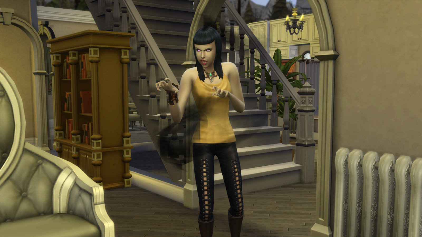 A vampire reveals their true form in The Sims 4